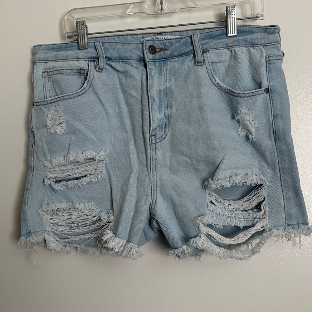 Celebrity Pink Sky Blue Ripped Jean Shorts